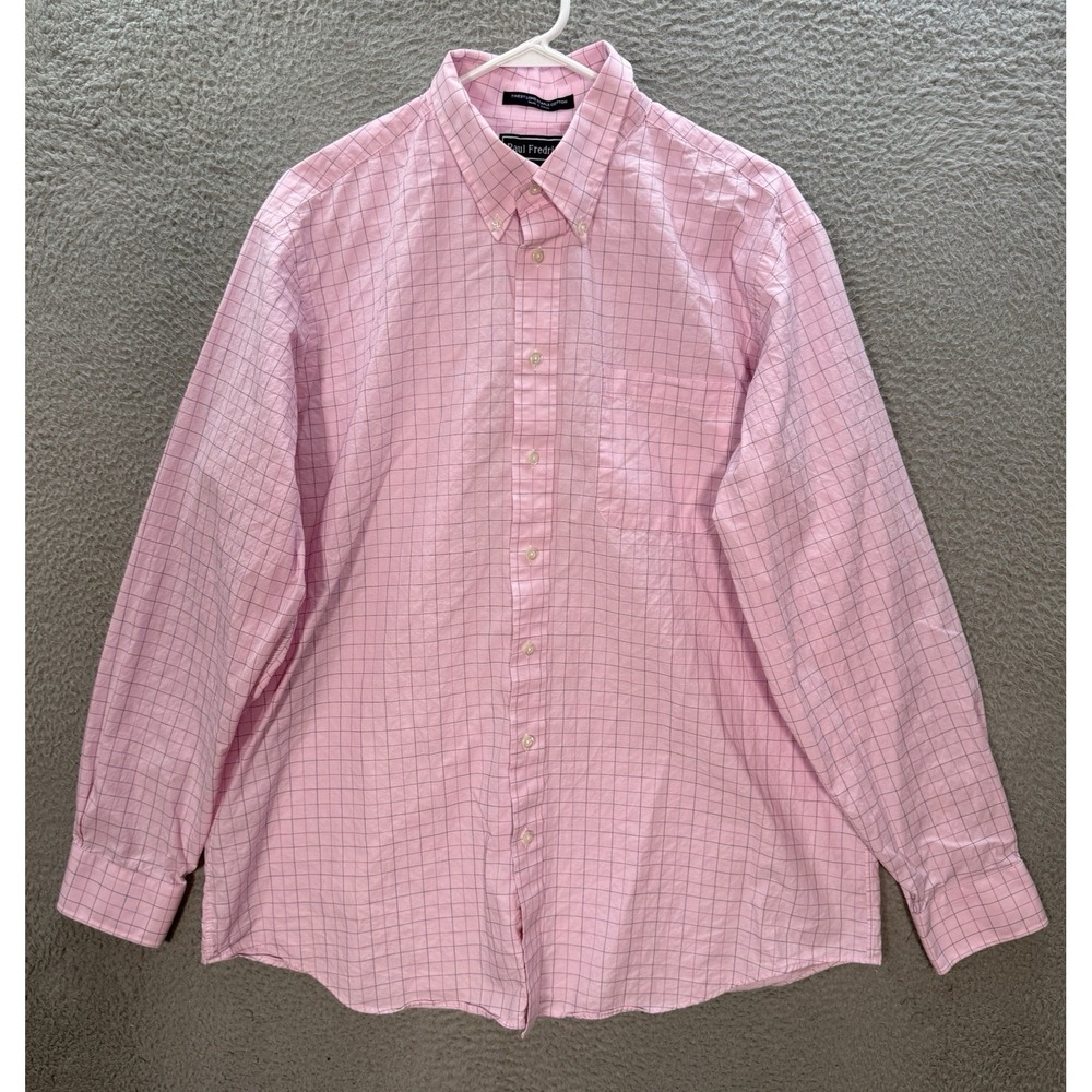 Paul Fredrick Shirt Adult 17 Pink Check Button Down Dress Careerwear Preppy Mens